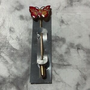 Vintage Red Enameled Butterfly Brooch with Gold Accents
